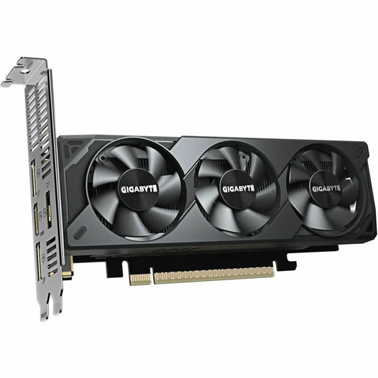 GIGABYTE RTX 5060 low-profile graphics card, triple-fan cooler, rear bracket