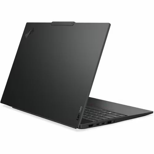 ThinkPad E16 Gen 3 laptop open with dark lid and keyboard