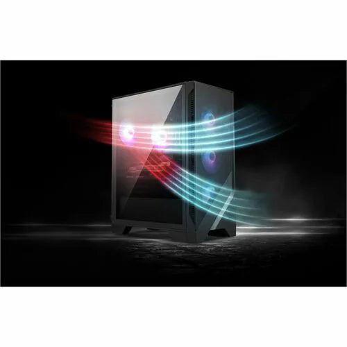 Gaming desktop tower with front RGB light glow through glass