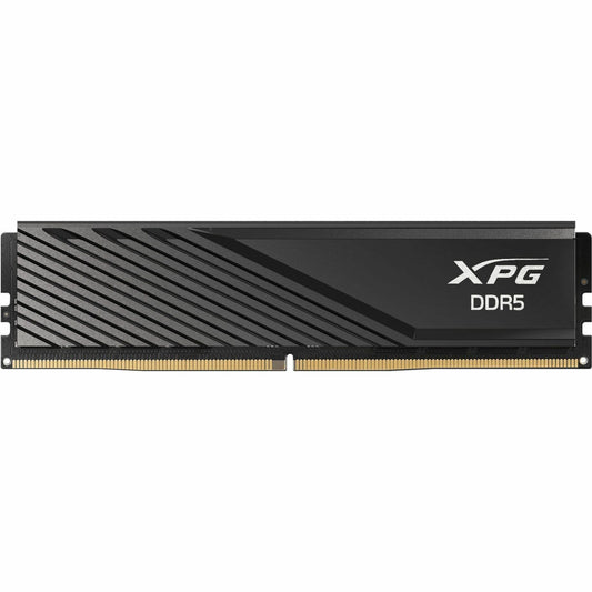 XPG DDR5 memory module with black fin heatsink and gold edge contacts