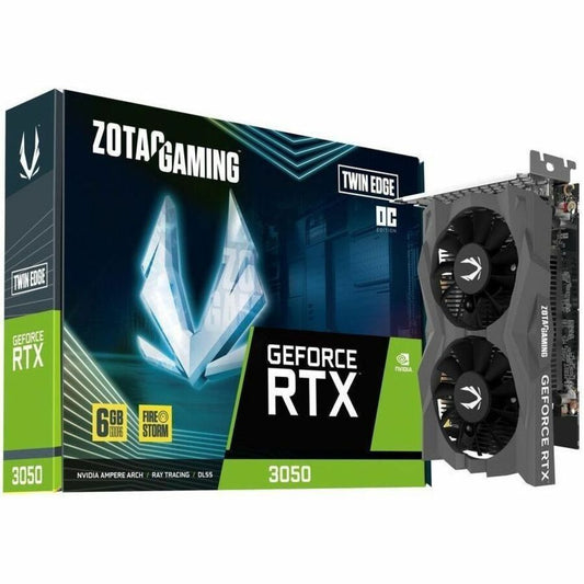 ZOTAC GeForce RTX 3050 graphic card retail box with Twin Edge OC branding