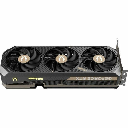ZOTAC RTX 5080 graphics card, three black cooling fans, visible edge connector