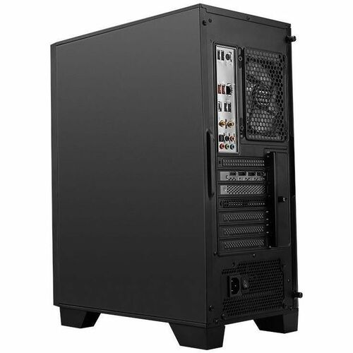 Black MSI gaming desktop PC rear I/O ports with mesh ventilation panel
