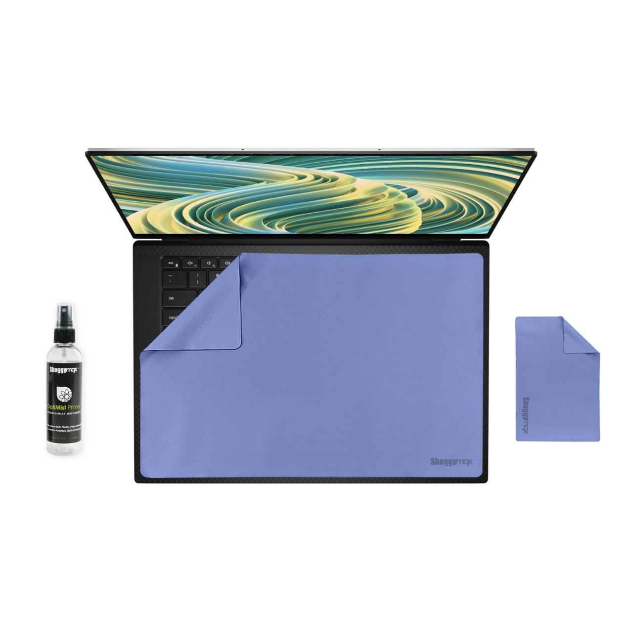 15.6 in laptop protector kit with blue microfiber cover and cleaner spray bottle