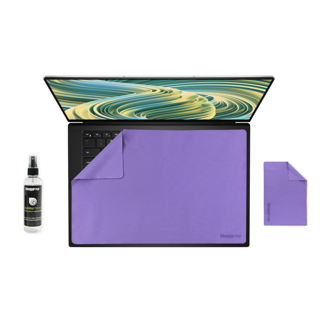 15.6 in laptop protector kit with purple microfiber cover and cleaner spray bottle