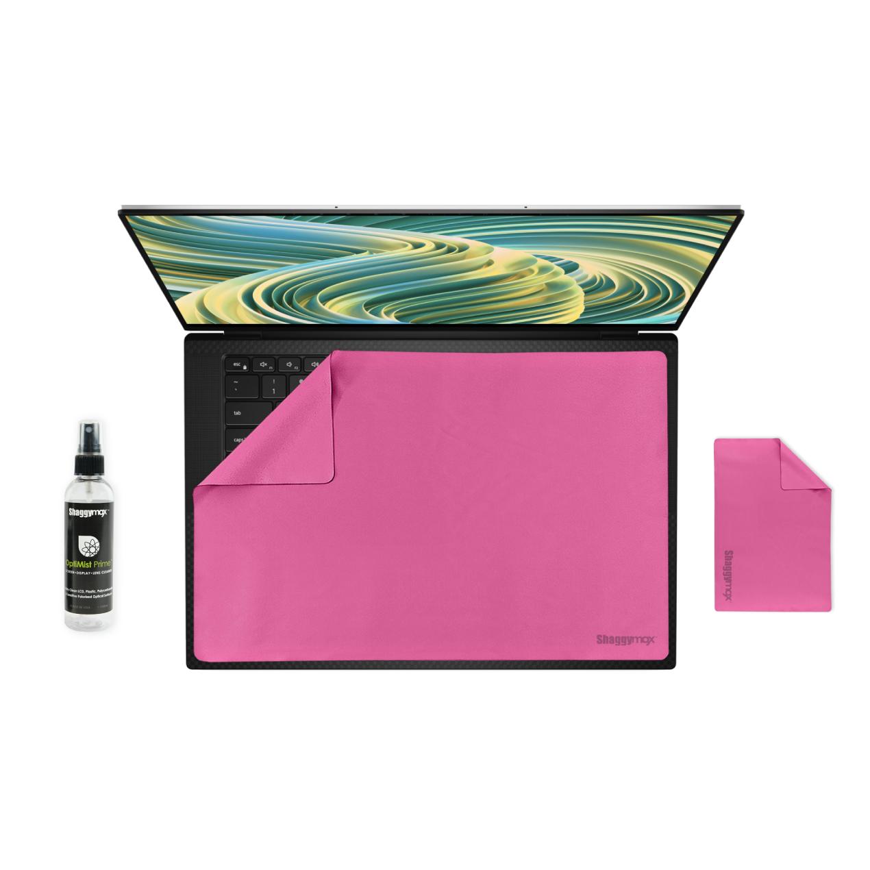 15.6 in laptop protector kit with pink microfiber cover and cleaner spray bottle