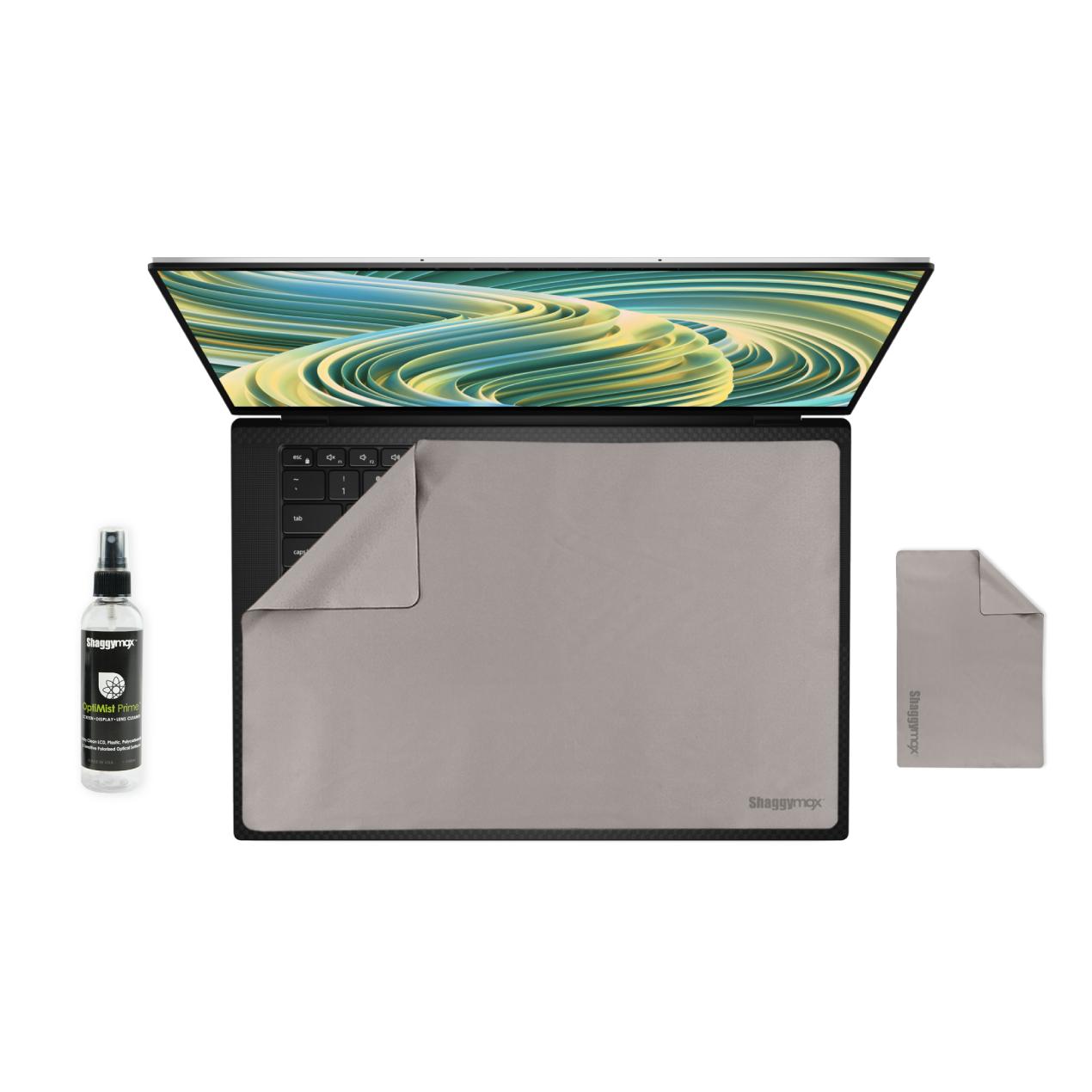 15.6 in laptop protector kit with gray microfiber cover and cleaner spray bottle