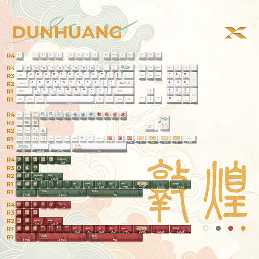 Themed cherry-profile keycap set with white keys and colorful illustrated legends
