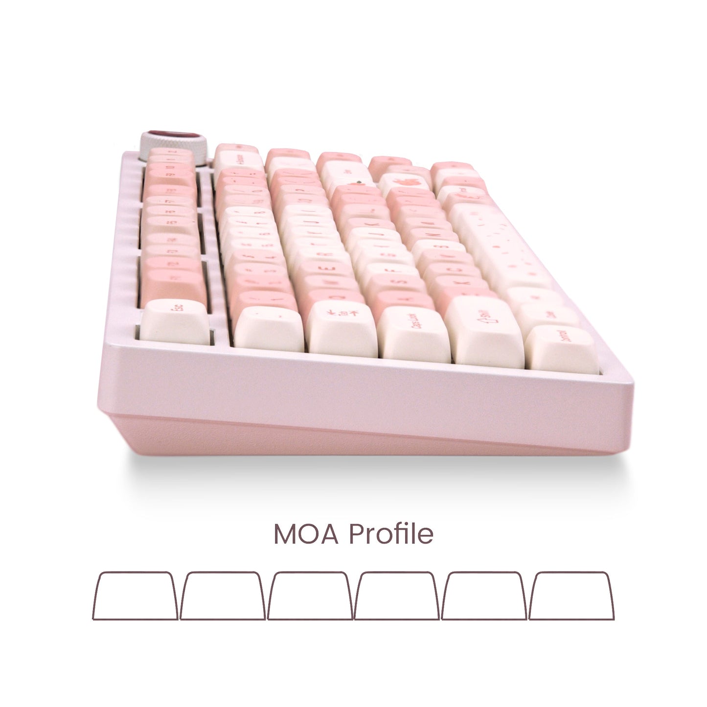 MOA profile keycap set in pastel pink and cream, 143-key layout