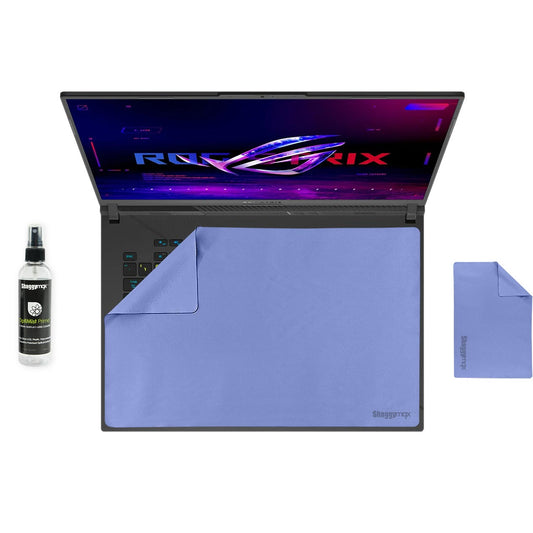 Laptop keyboard cover, light purple protective pad with cleaning spray bottle and cloth