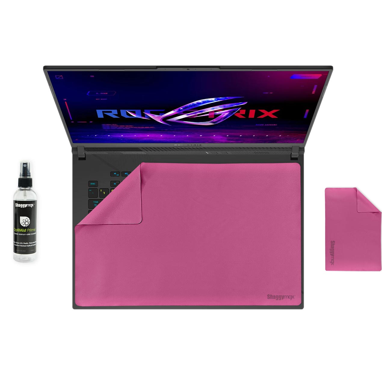 Laptop keyboard cover, pink protective pad with cleaning spray bottle and cloth