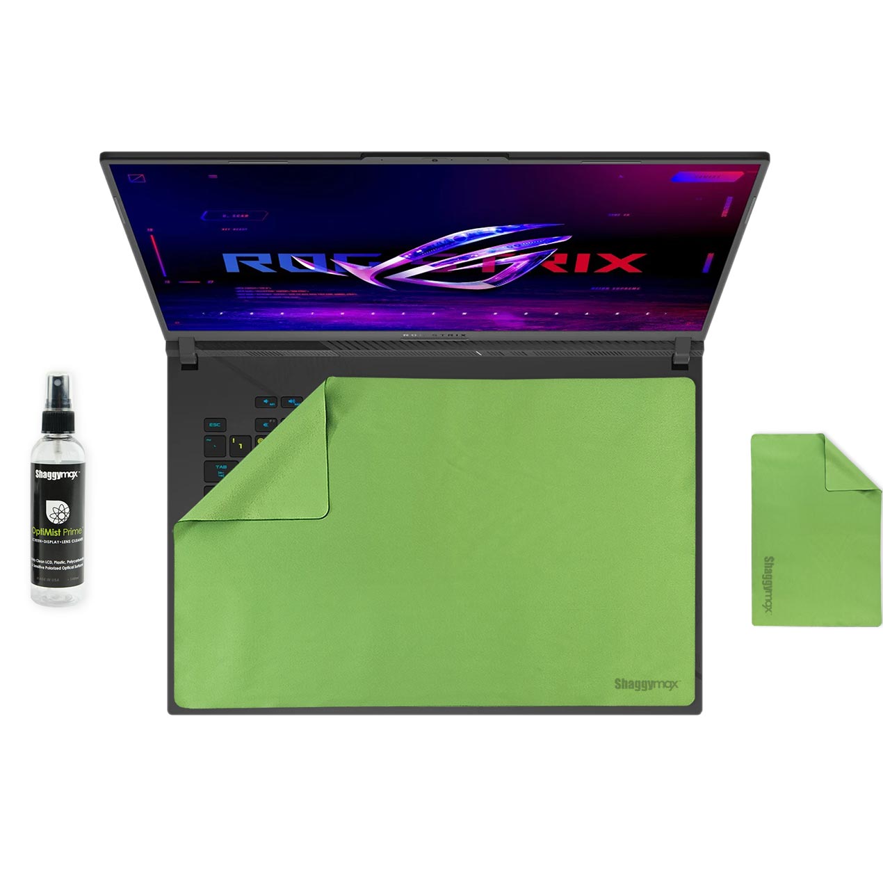 Laptop keyboard cover, green protective pad with cleaning spray bottle and cloth