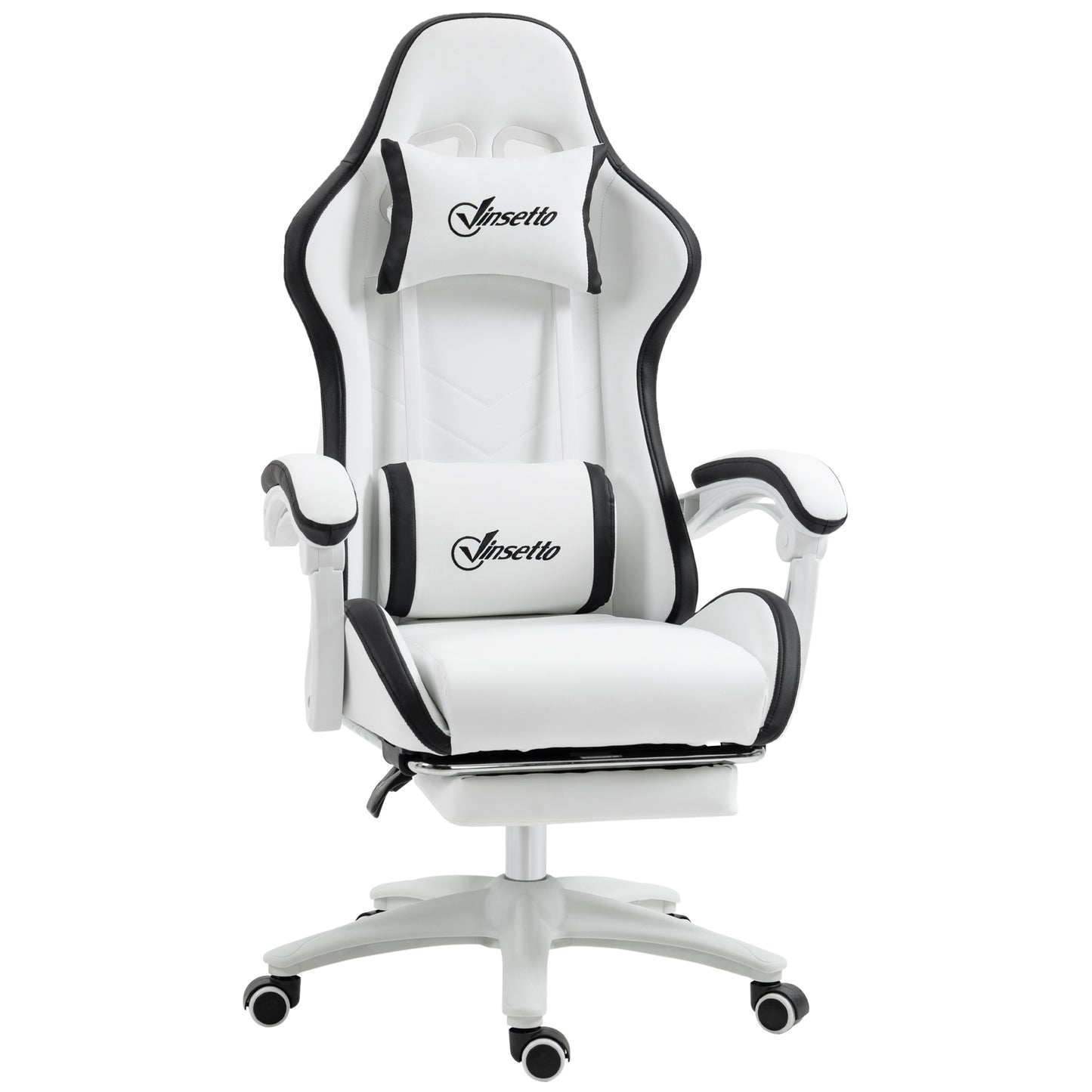 Vinsetto gaming chair in white and black PU leather, with headrest and armrests