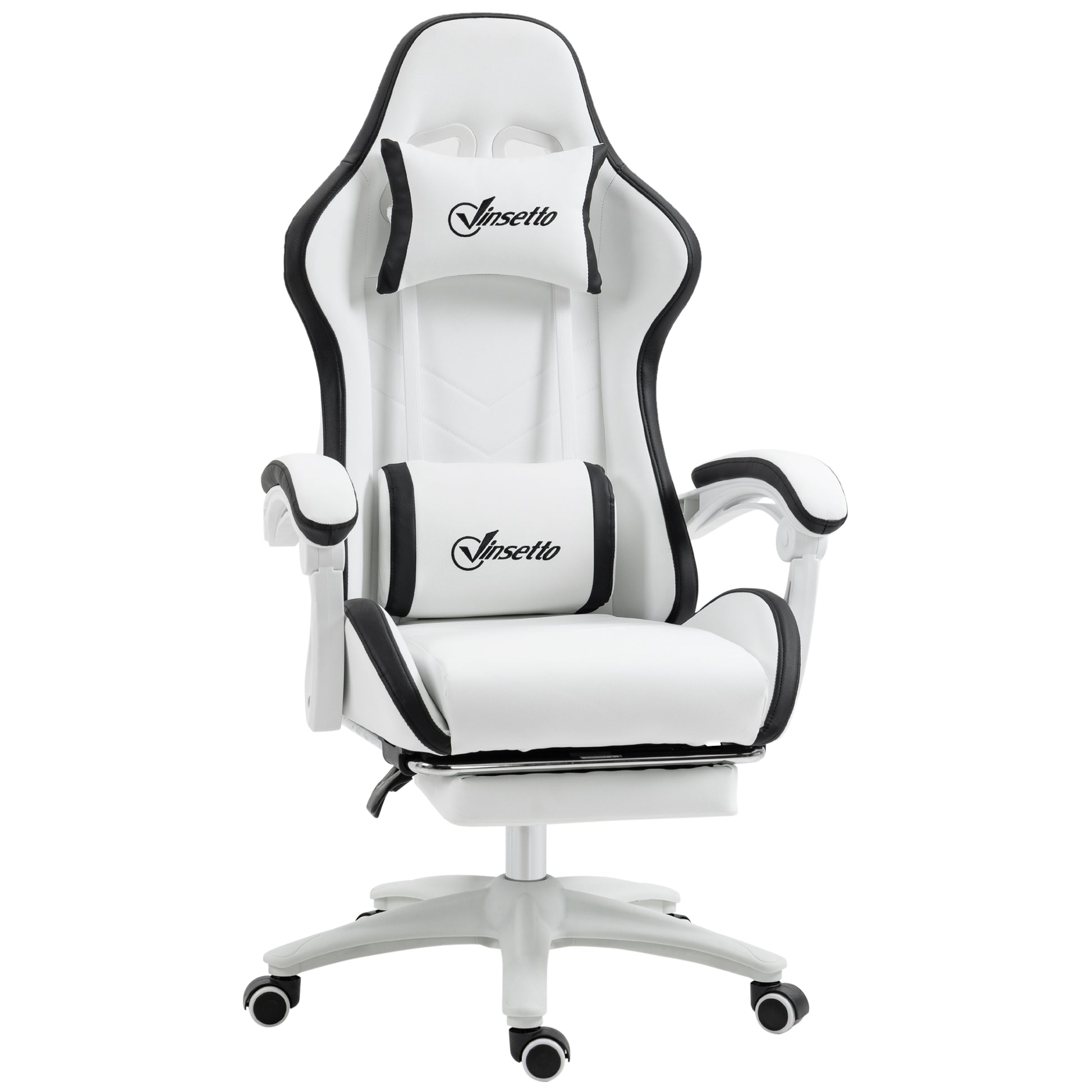 Vinsetto gaming chair in white and black PU leather, with headrest and armrests