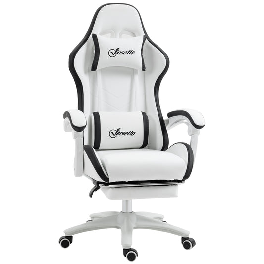 Vinsetto gaming chair in white and black PU leather, with headrest and armrests