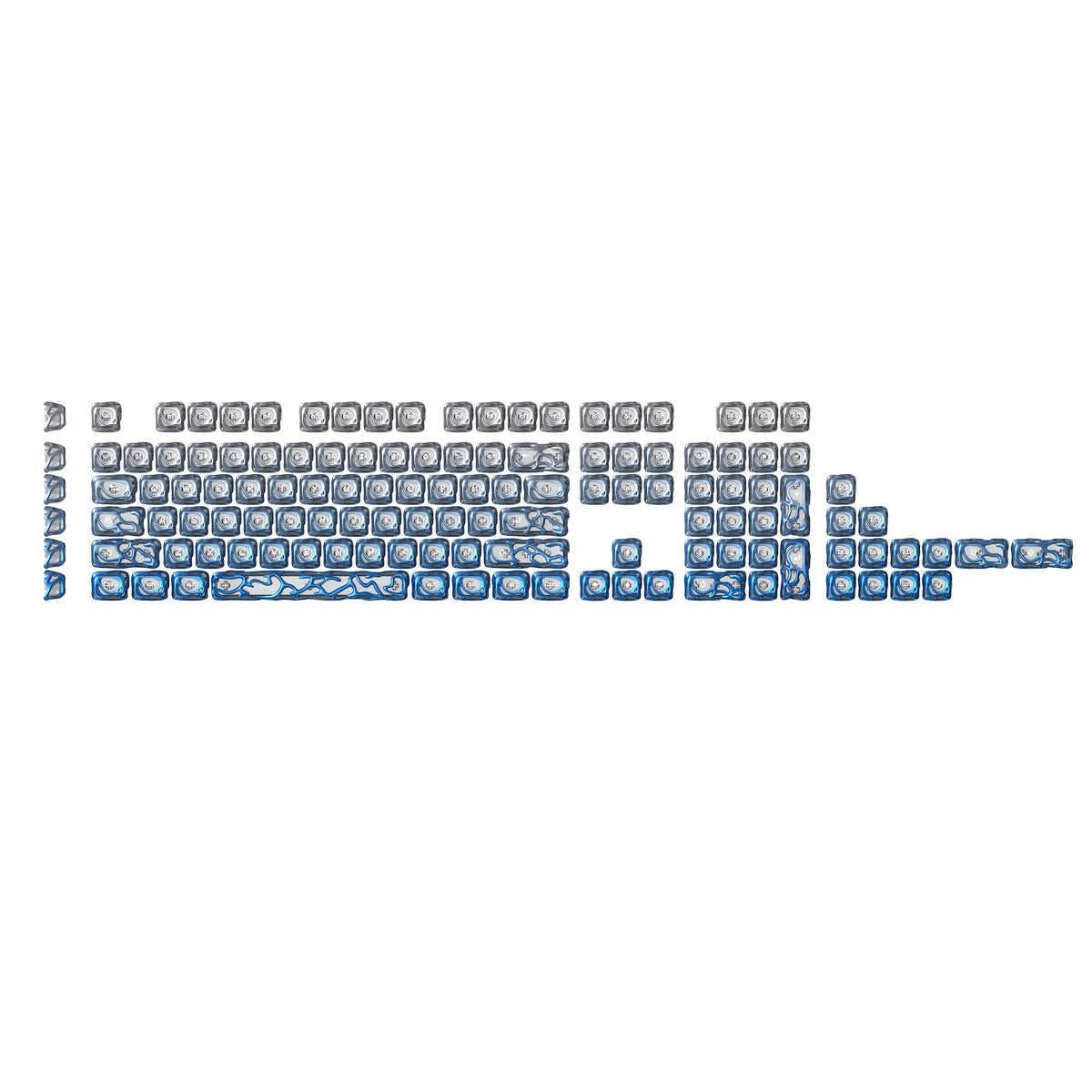 Blue liquid metallic keycap set, full key layout diagram