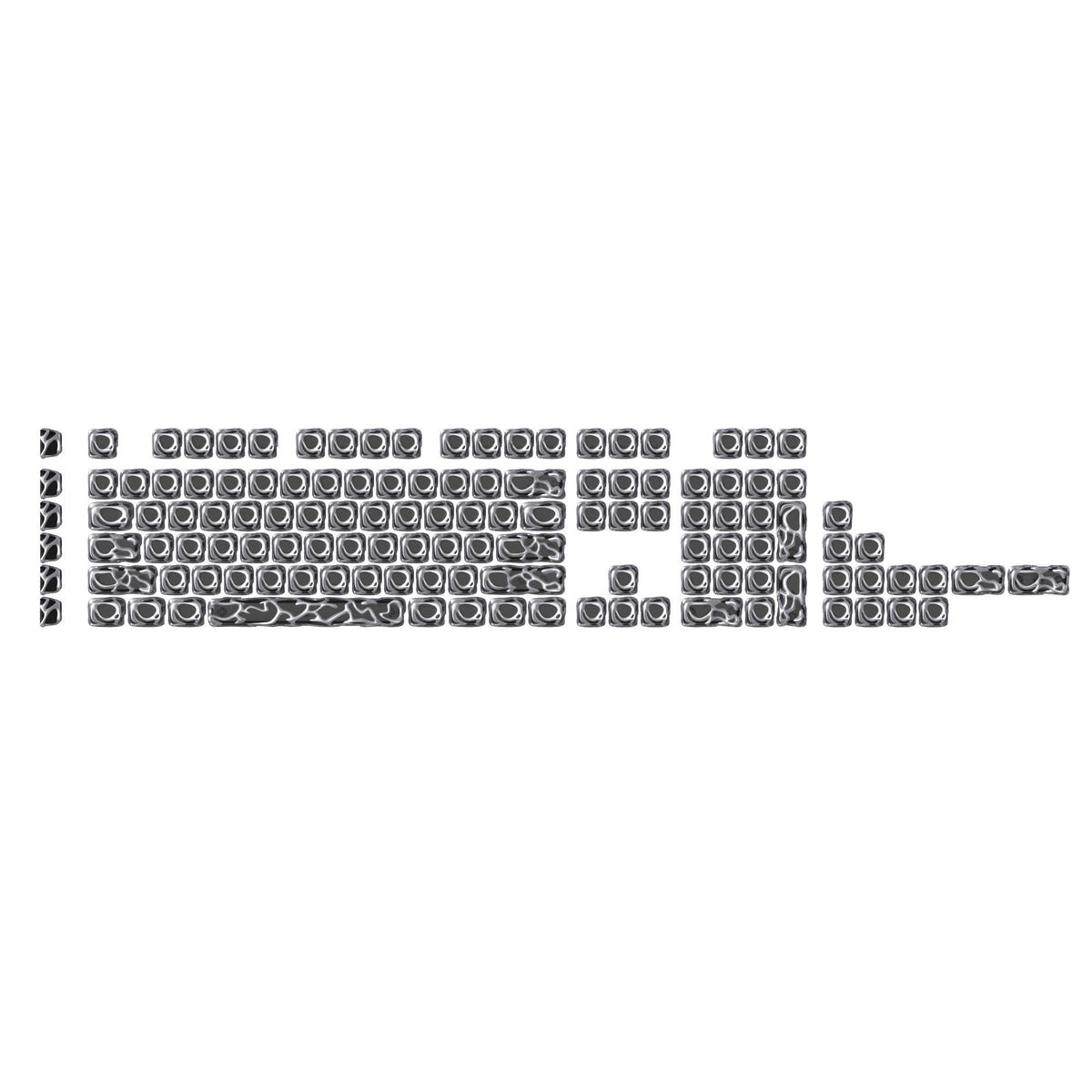 Silver venom-style liquid metallic keycap set, full key layout diagram