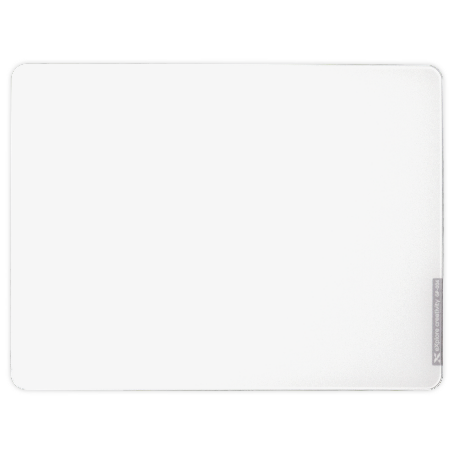 Tempered glass mouse pad with solid white surface and rounded corners