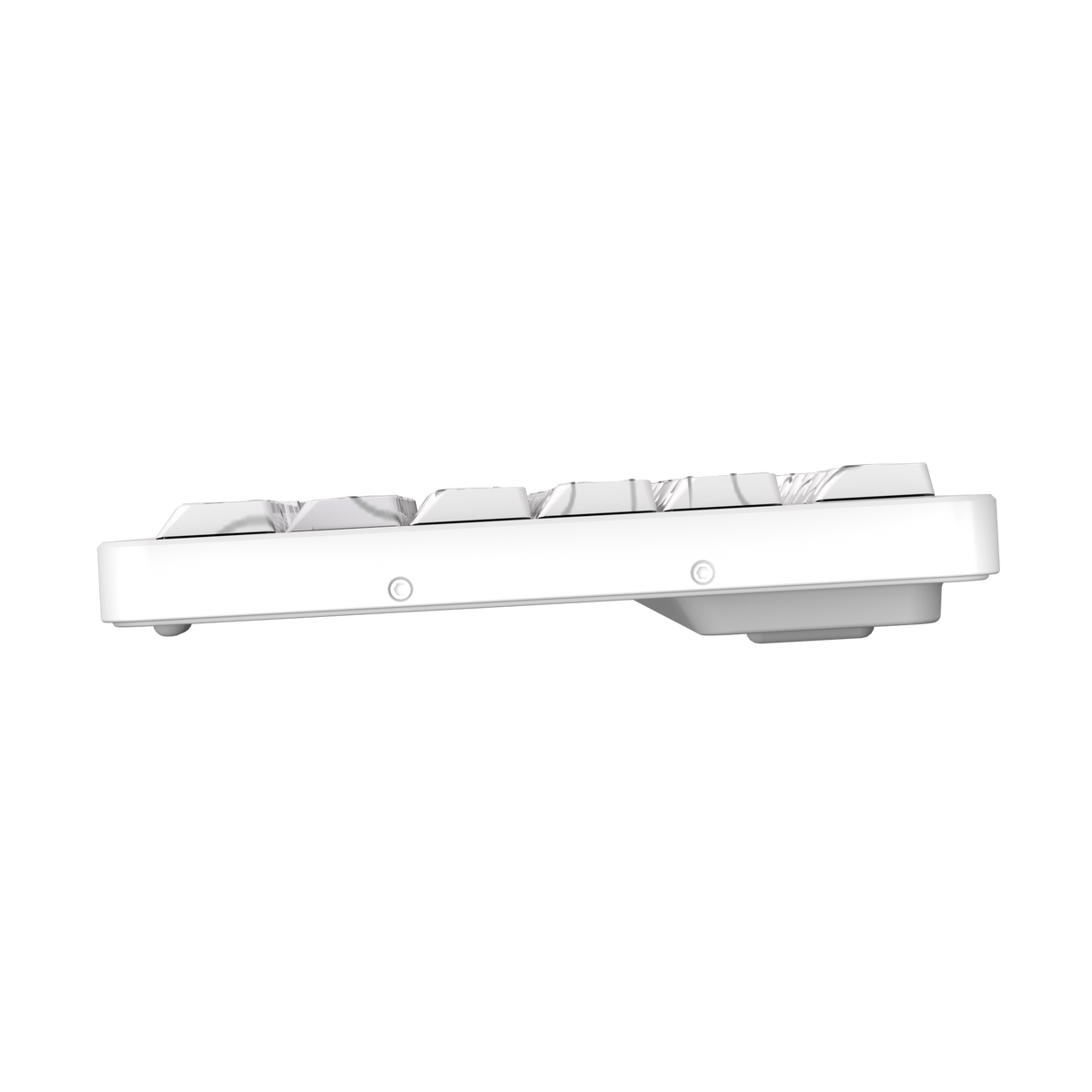 White low-profile wireless mechanical keyboard with light keycaps, top view