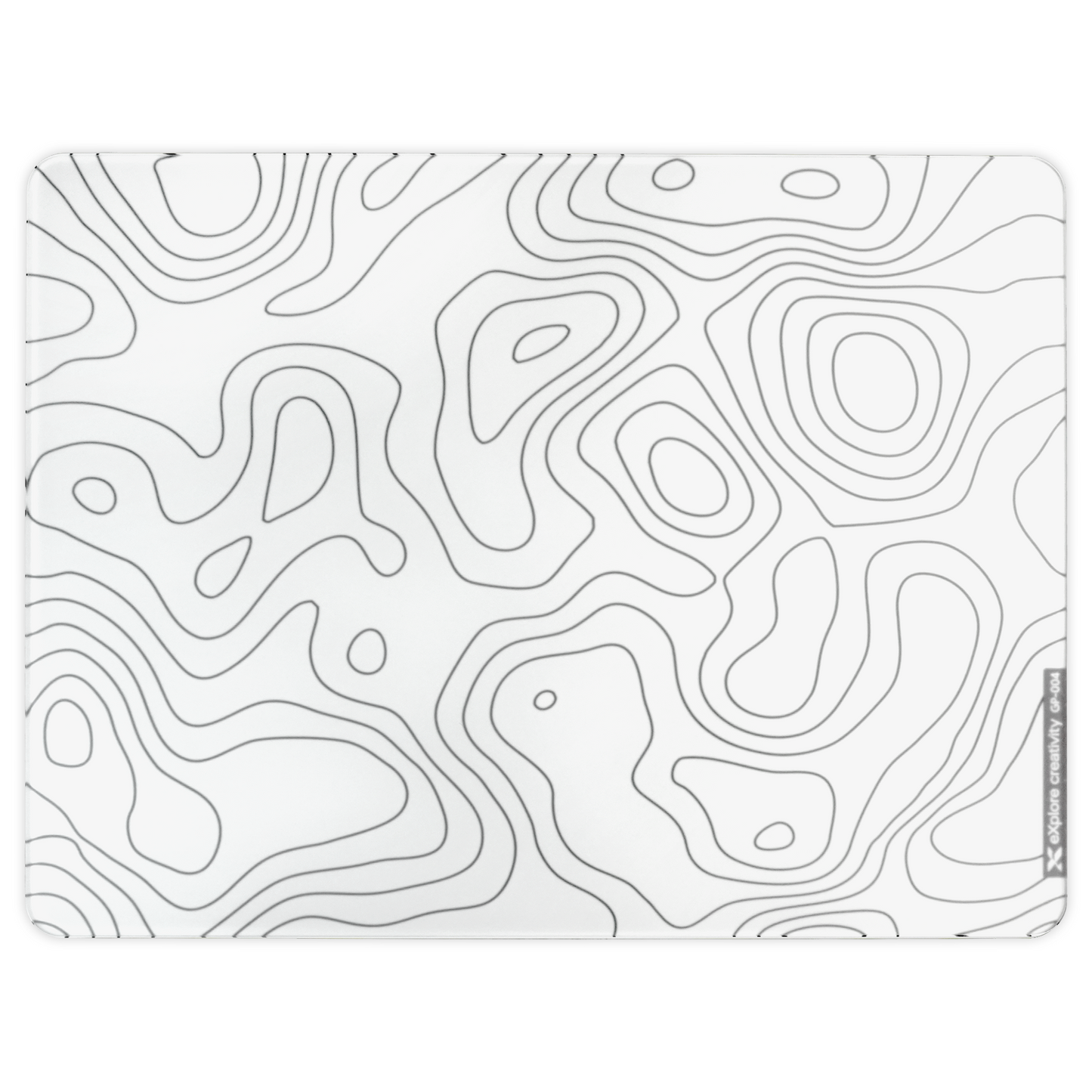 Tempered glass mouse pad with light contour lines on white surface