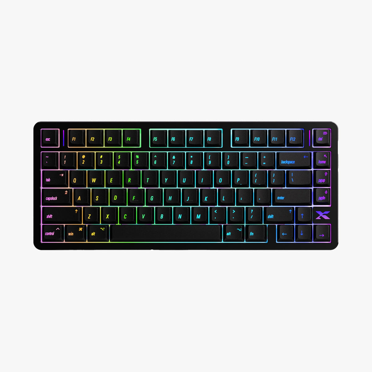 Low-profile mechanical keyboard, black keycaps with rainbow RGB backlight