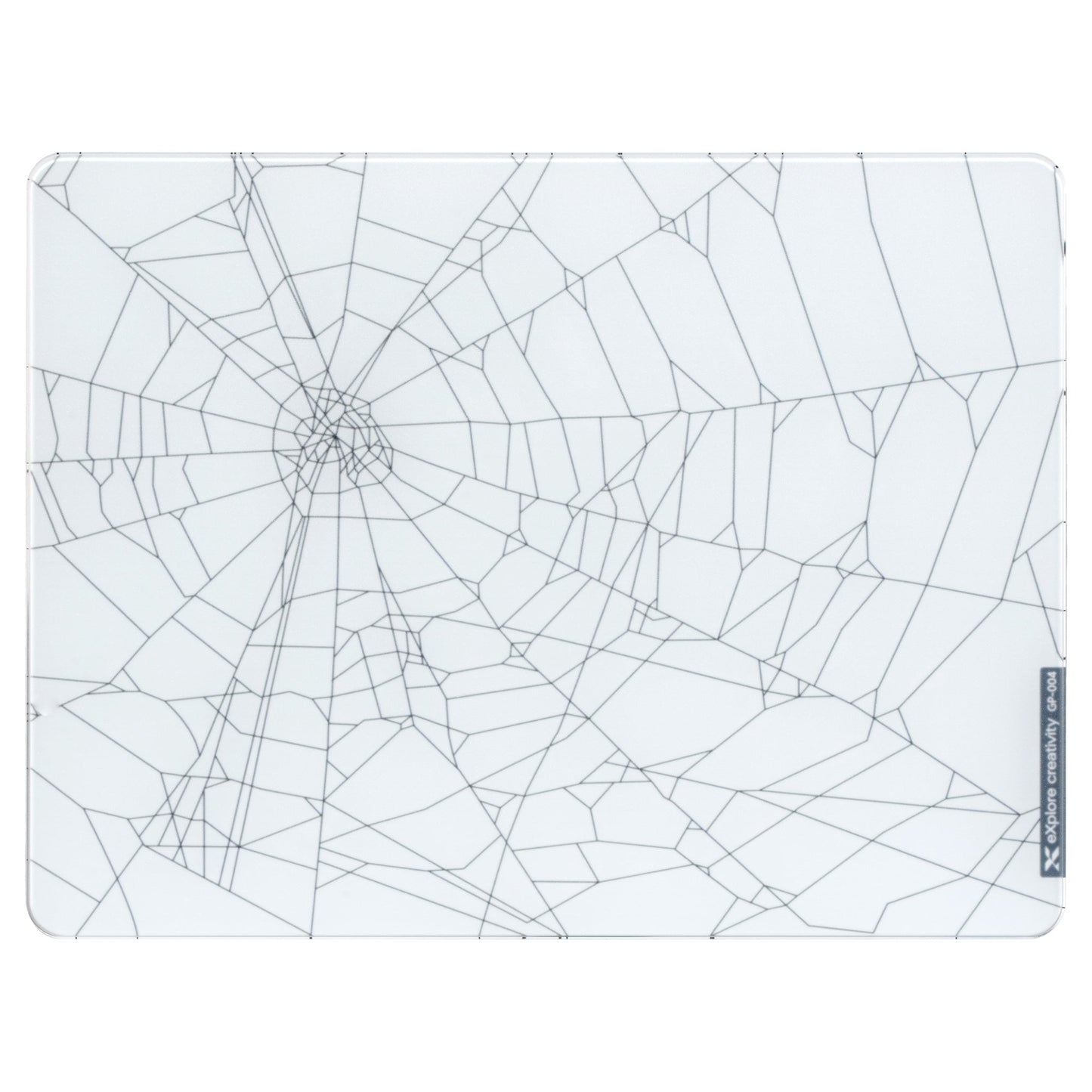 Tempered glass mouse pad with light spiderweb line pattern on white background