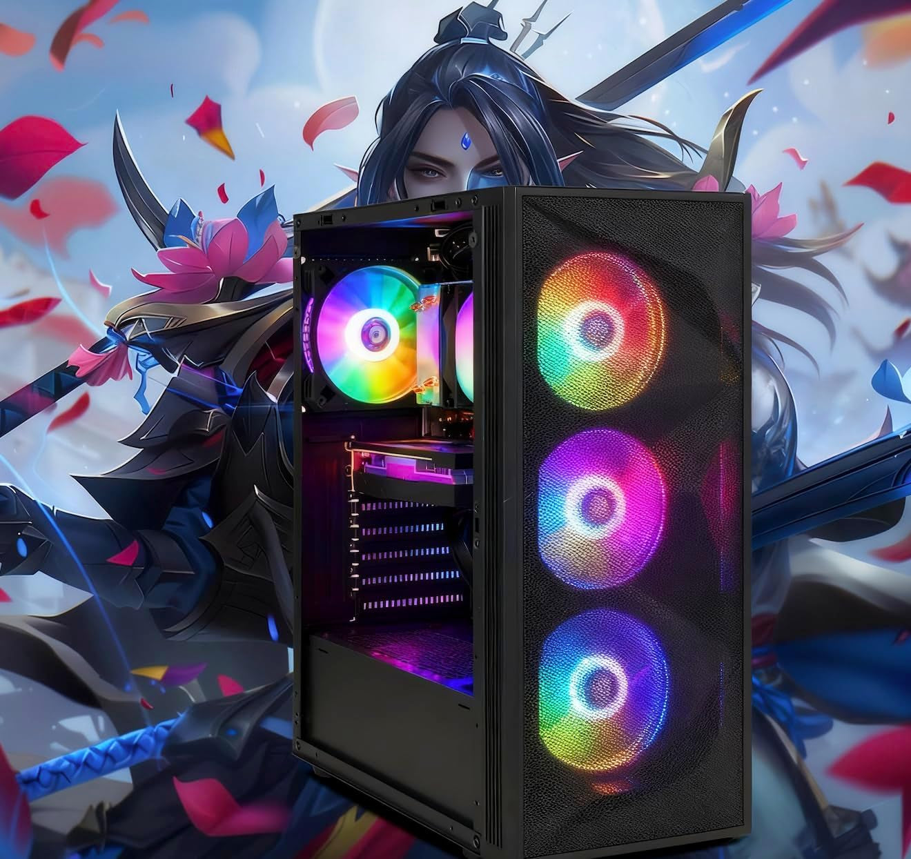 Gaming PC Desktop Computer, AMD Ryzen 7 5700X up to 4.6G, Geforce RTX 3050 6G, 16GB DDR4, 1TB SSD, Wifi 6 & BT 5.2, RGB Fan X4, Windows 11 Home