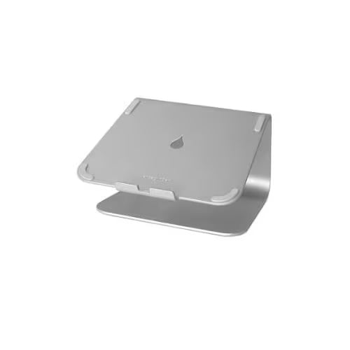 Gray laptop stand with raised platform and rubber grips, top view