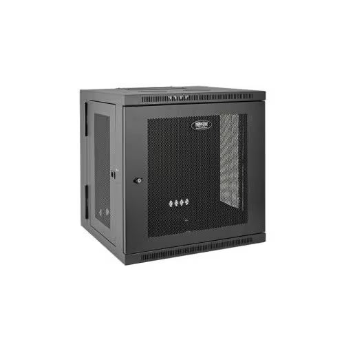 Wall-mount 12U server rack enclosure, low-profile, vented mesh door, dark gray.