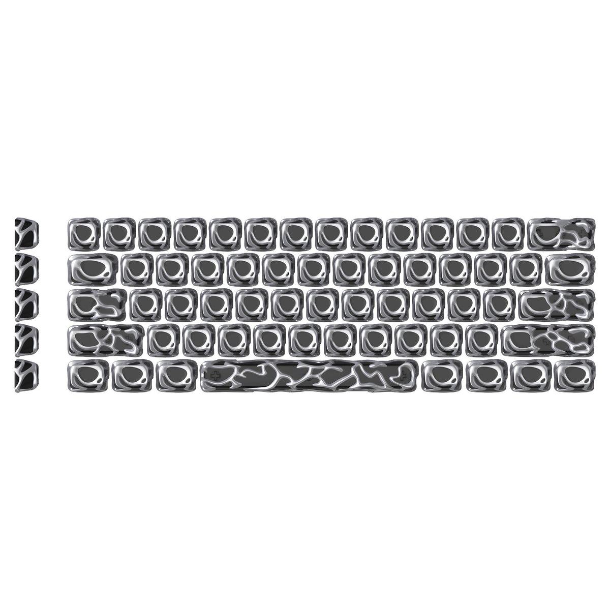 Silver venom-style liquid metallic keycap set, full keyboard layout