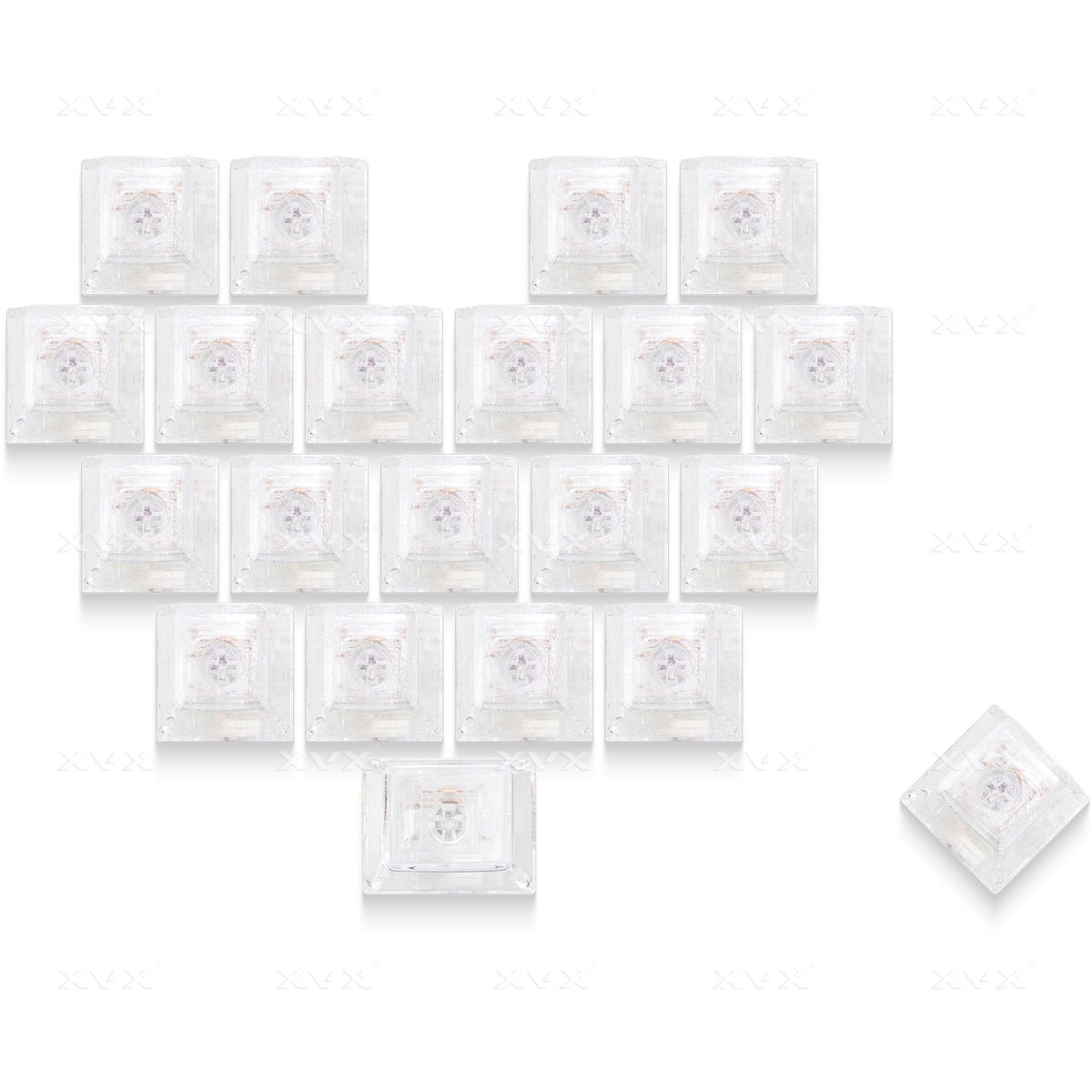 Clear artisan keycap set with heart-themed cherry graphics, 21-key profile