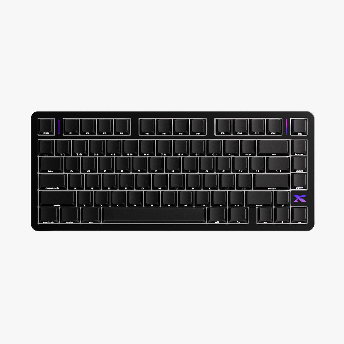 Low-profile mechanical keyboard with black keycaps and RGB edge lighting