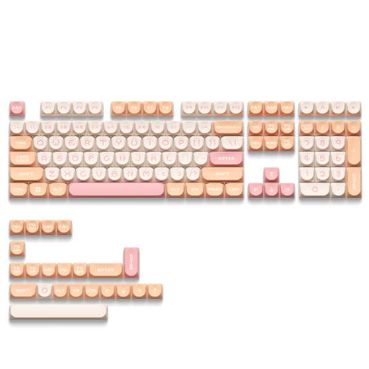 Colorful pastel PBT keycap set with peach and pink keys, double-shot legends