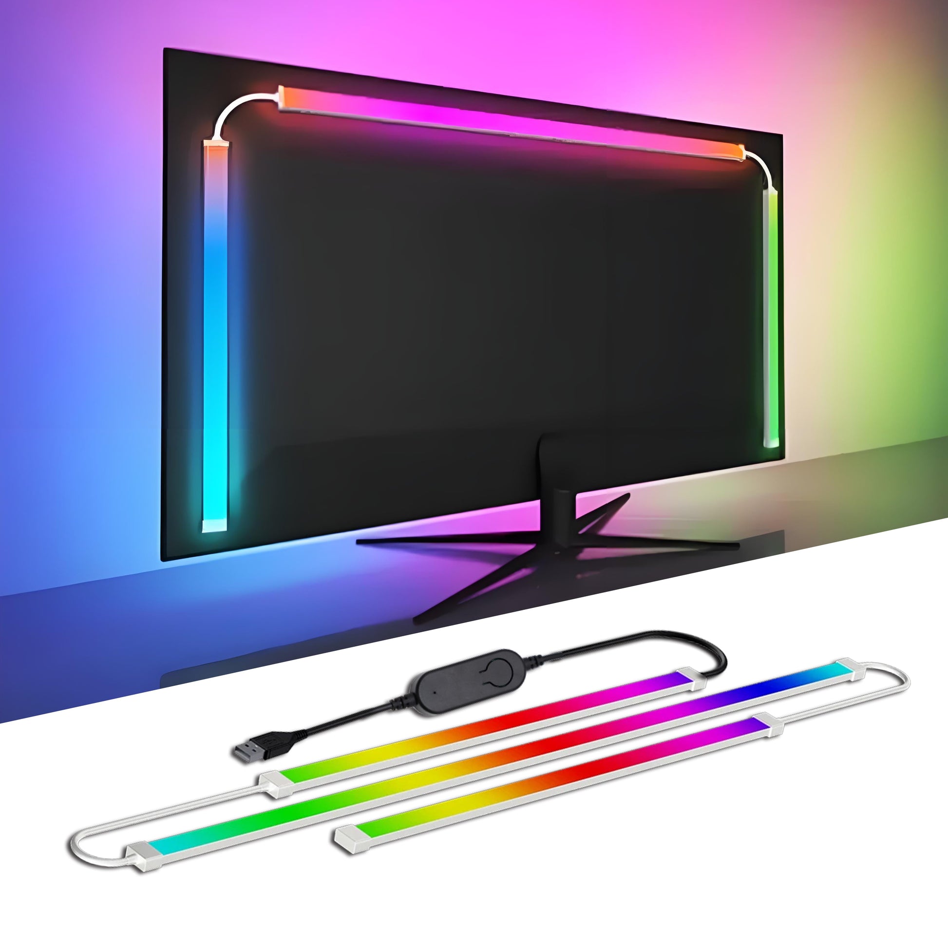 RGBIC USB LED strip lights with controller and USB cable, multicolor glow