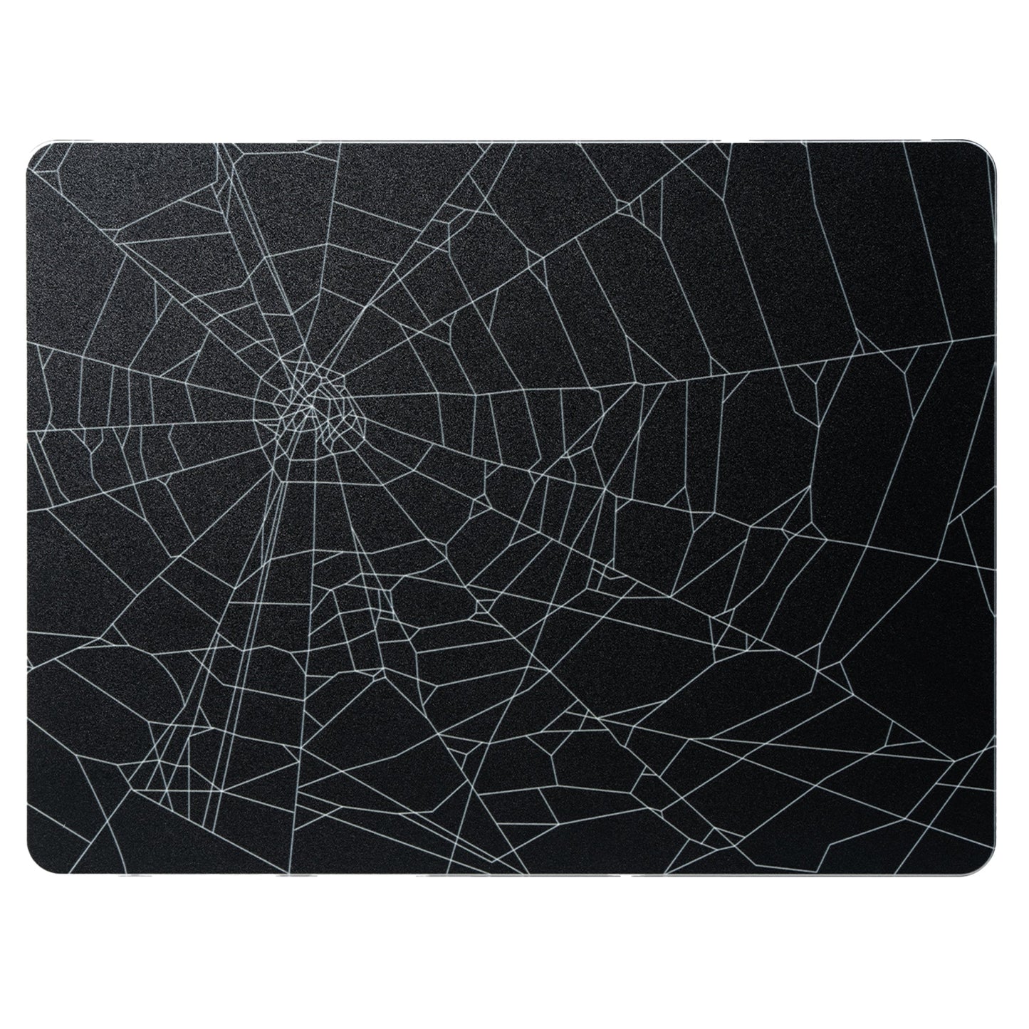 Tempered glass mouse pad with dark spiderweb line pattern on black surface