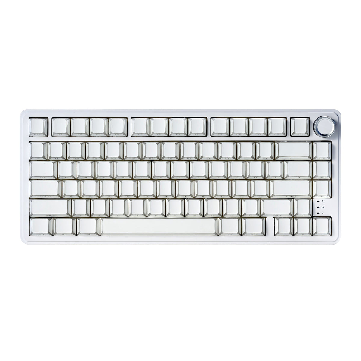 White 75% mechanical keyboard with knob and square RGB keycaps