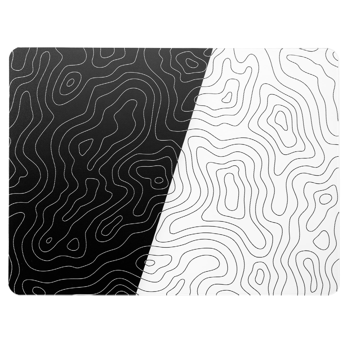 Tempered glass mouse pad with black-and-white contour line map pattern