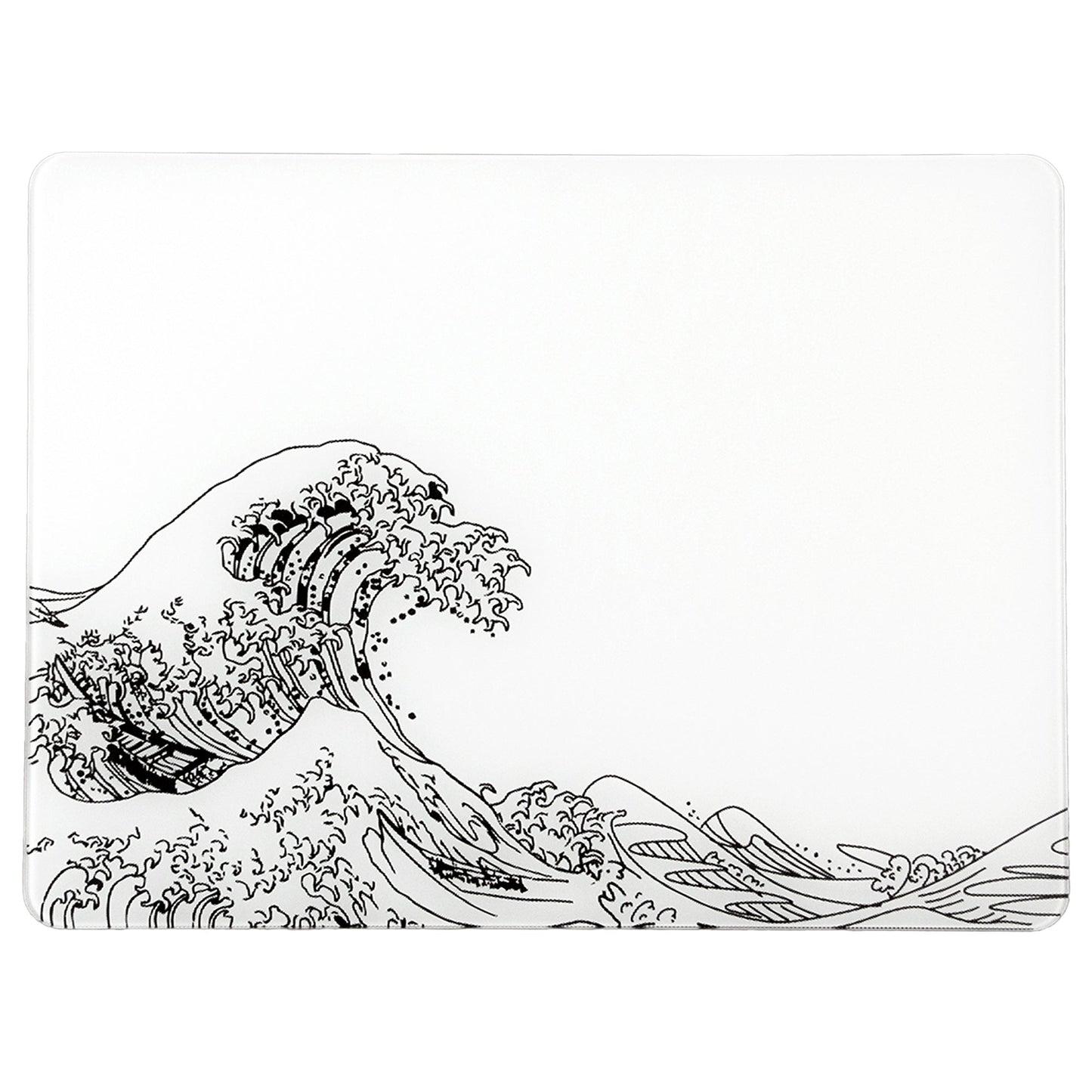 Tempered glass mouse pad with ivory background and black wave illustration