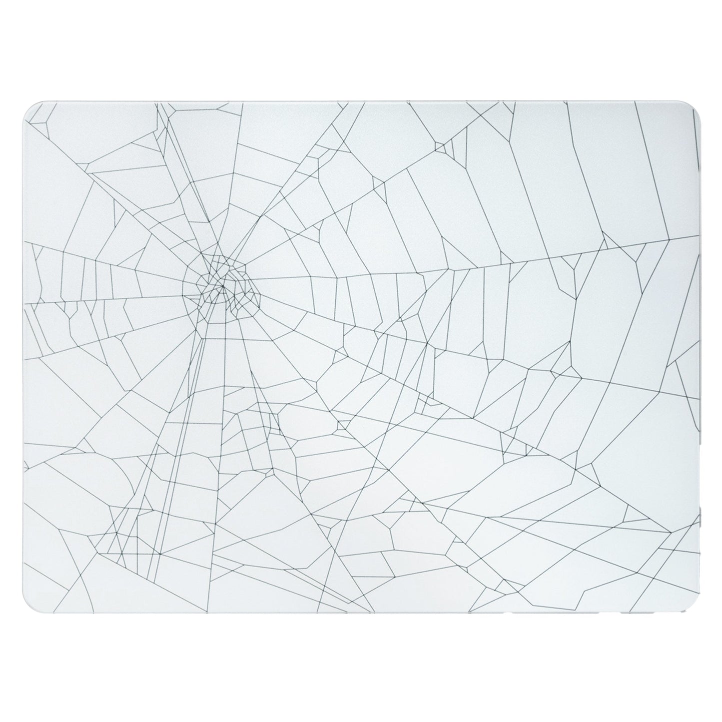 Tempered glass mouse pad with spiderweb line pattern on pale blue-gray background
