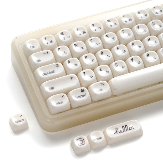 Translucent white MOA profile keycap set with Japanese legends, 139-key layout