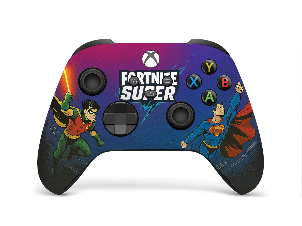 Xbox controller with Fortnite Super graphic, dual-tone grips and colorful button icons
