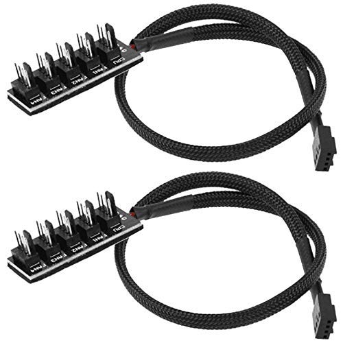 5-way PWM fan hub splitter cable, two braided leads with 4-pin/3-pin connectors