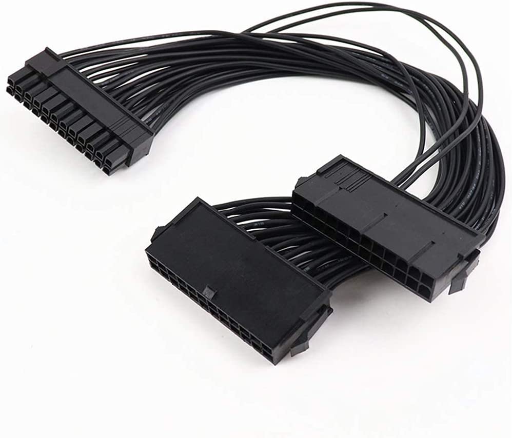 ATX 24-pin PSU extension cable with two black connectors, 24 to 20+4 split, 30cm