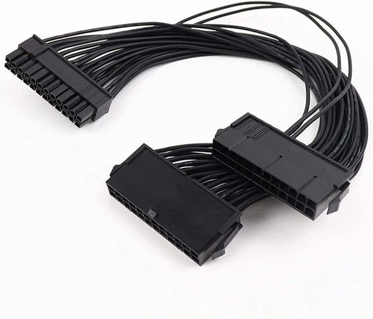 ATX 24-pin PSU extension cable with two black connectors, 24 to 20+4 split, 30cm