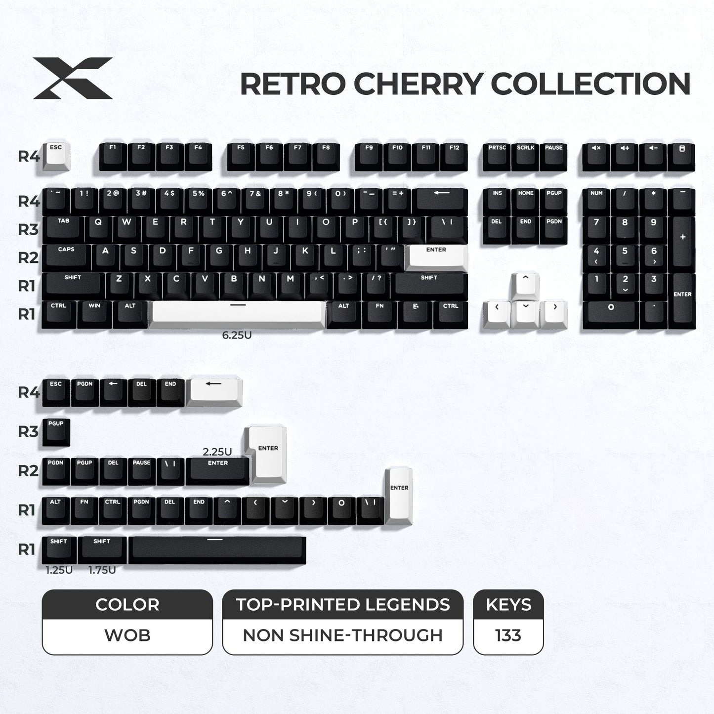 WOB double-shot PBT keycap set, white and black legends keycaps