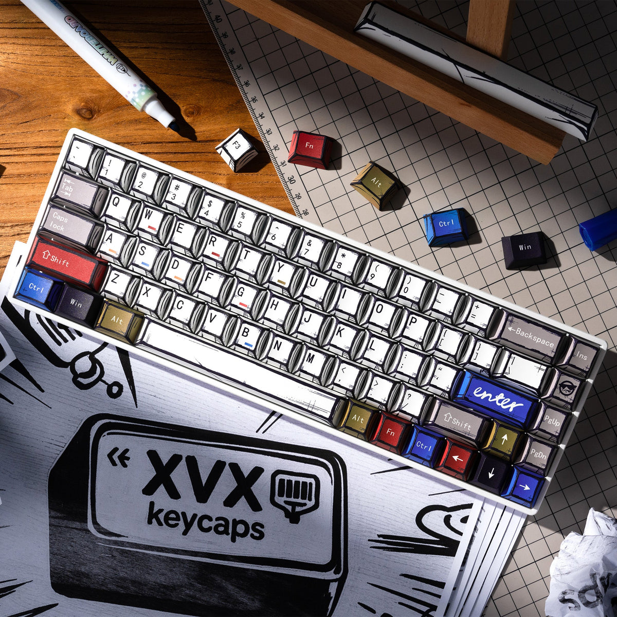 PBT Cherry-profile keycap set with manga graffiti artwork, 134-key set