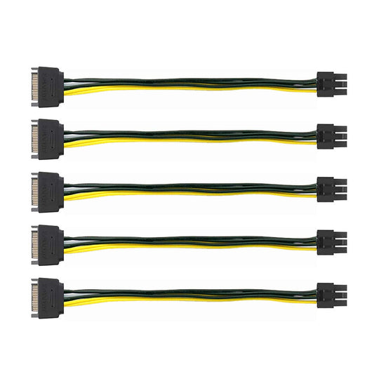 PCIe 6-pin female to SATA 15-pin male adapter cable set, 20cm, 5-pack