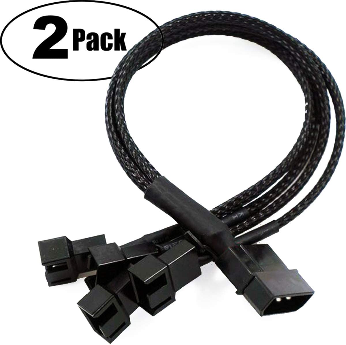 
TeamProfitcom 4 Pin Molex to 4 x 3/4-Pin 12V PC Case Fan Adapter Cable Splitter Braided Sleeved (2 Pack)