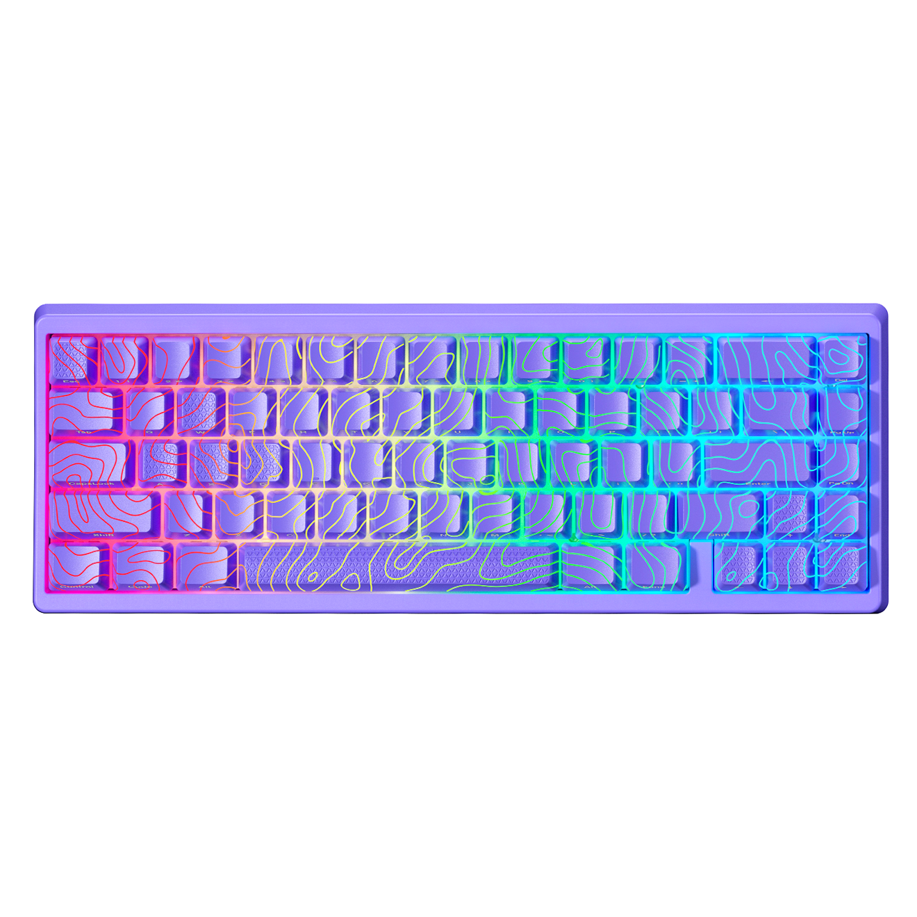 Black mechanical keyboard with multicolor circuit-style RGB lighting and clear keycaps