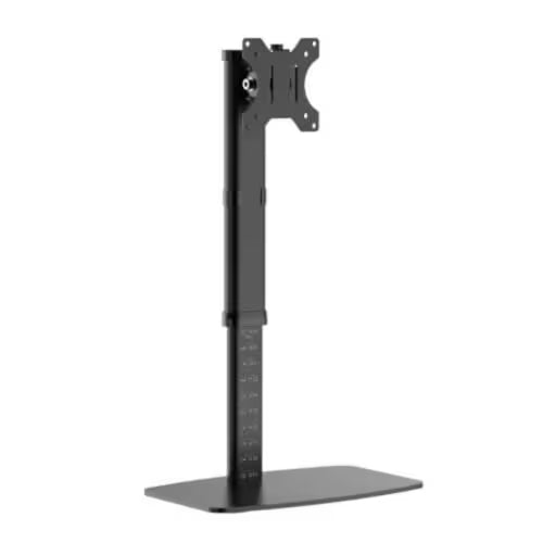 Height-adjustable monitor stand, black, viewed from front with VESA mount arm